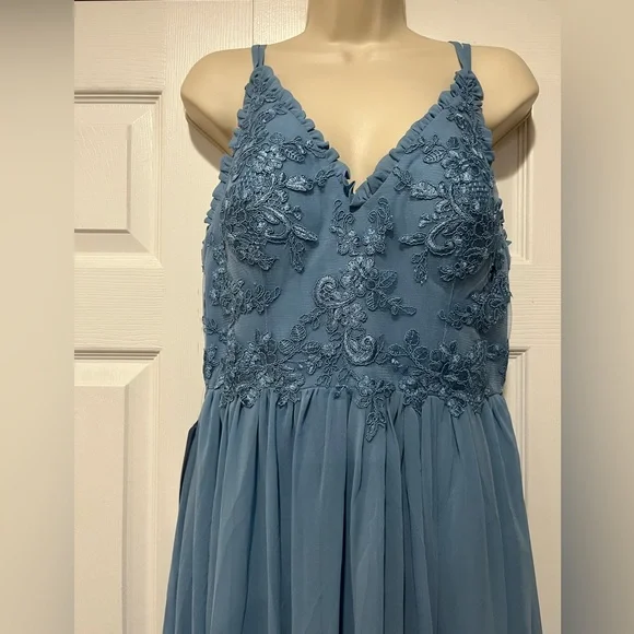 Azazie Shanna Dress - Steel Blue w/ Garment Bag - Picture 3 of 7